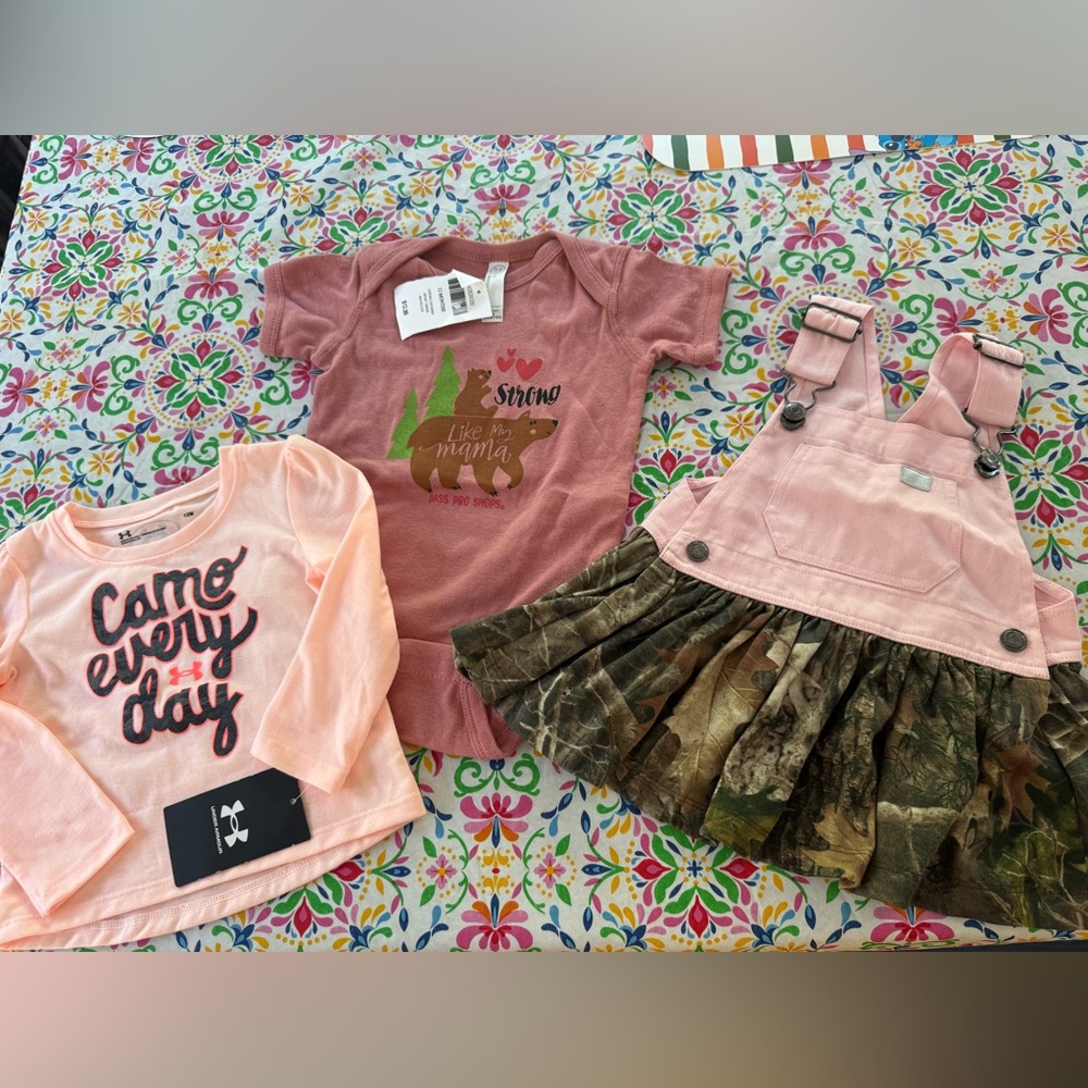 Bundle/Lot of 3 Infant Girl’s Camo Nature Clothes Size 12 Months NEW